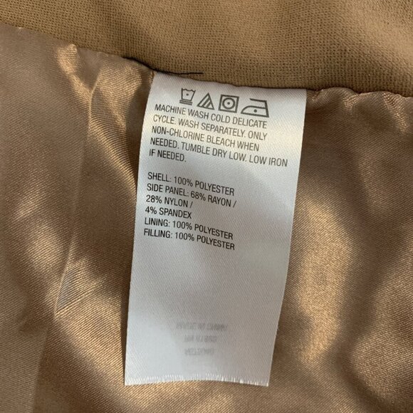 Susan Graver Womens XL Quilted Jacket Ponte Side Panels Zip Pockets Tan Puffer - Picture 9 of 14